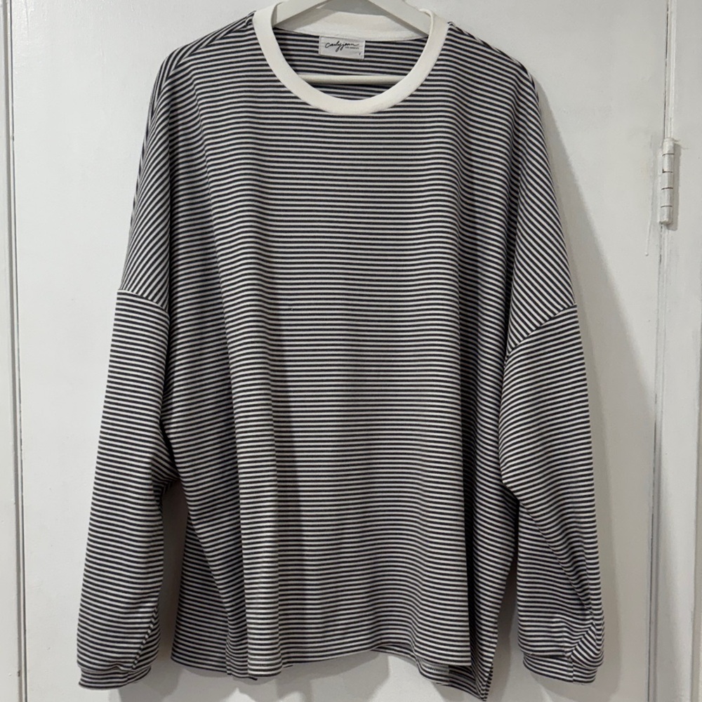 Carly Jean Los Angeles Black and White Striped Long Sleeve Tee
